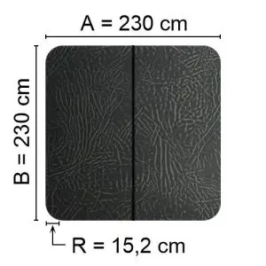Grå Spalock 230 cm x 230 cm med en hjørneradius på 15,2 cm