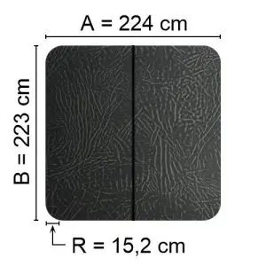 Grå Spalock 224 cm x 223 cm med en hjørneradius på 15,2 cm