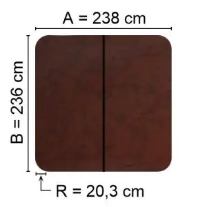 Brun Spalock 238 cm x 236 cm med en hjørneradius på 20,3 cm