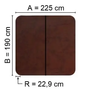 Brown Spalock 225 cm x 190 cm with a corner radius of 22.9 cm