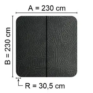 Grå Spalock 230 cm x 230 cm med en hjørneradius på 30,5 cm